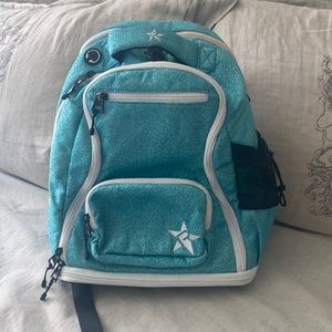 Rebel cheer backpack smaller size teal glitter no tears or scuff barely used